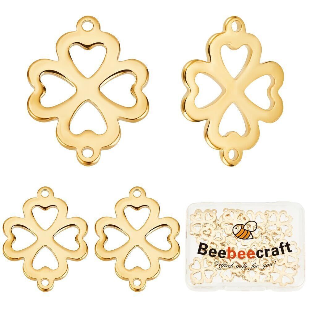 8177 1 Box 20Pcs Clover Charms 304 Stainless Steel Four Leaf Links